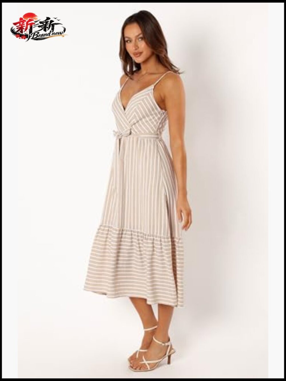 Midi Dress with V-Neck Overlay and Adjustable Straps - Picture 5 of 7